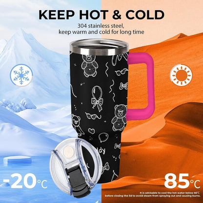 Leakproof Tumbler Vacuum Sealed Car Holder Friendly For Travel Simple Minimalist White Poppy Flower Pattern Coffee Mug Light Rose Red-style-27 - Colors F