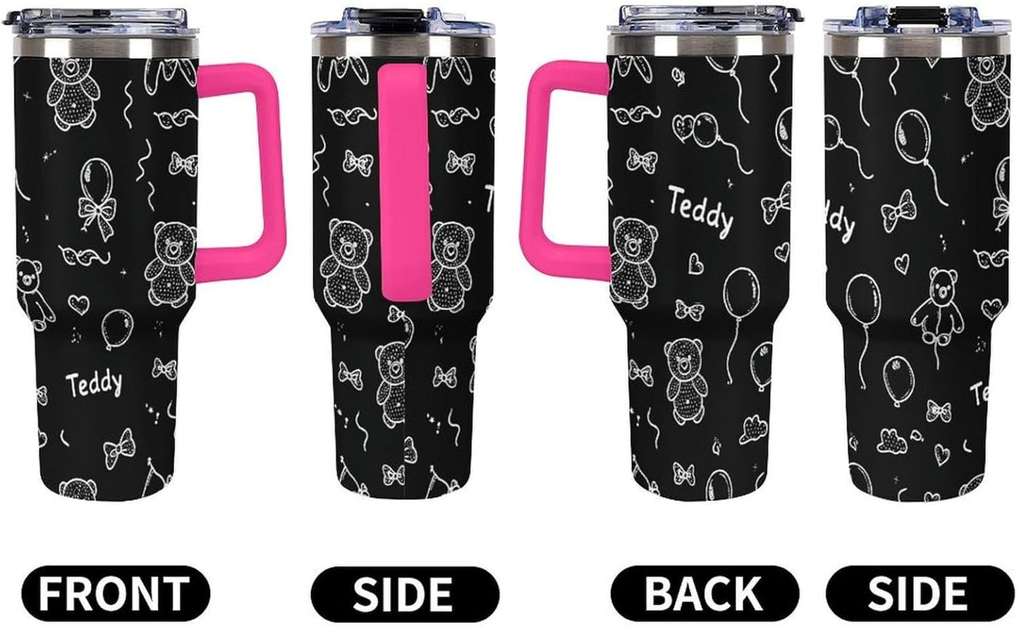 Leakproof Tumbler Vacuum Sealed Car Holder Friendly For Travel Simple Minimalist White Poppy Flower Pattern Coffee Mug Light Rose Red-style-27 - Colors F
