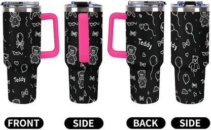 Leakproof Tumbler Vacuum Sealed Car Holder Friendly For Travel Simple Minimalist White Poppy Flower Pattern Coffee Mug Light Rose Red-style-27 - Colors F