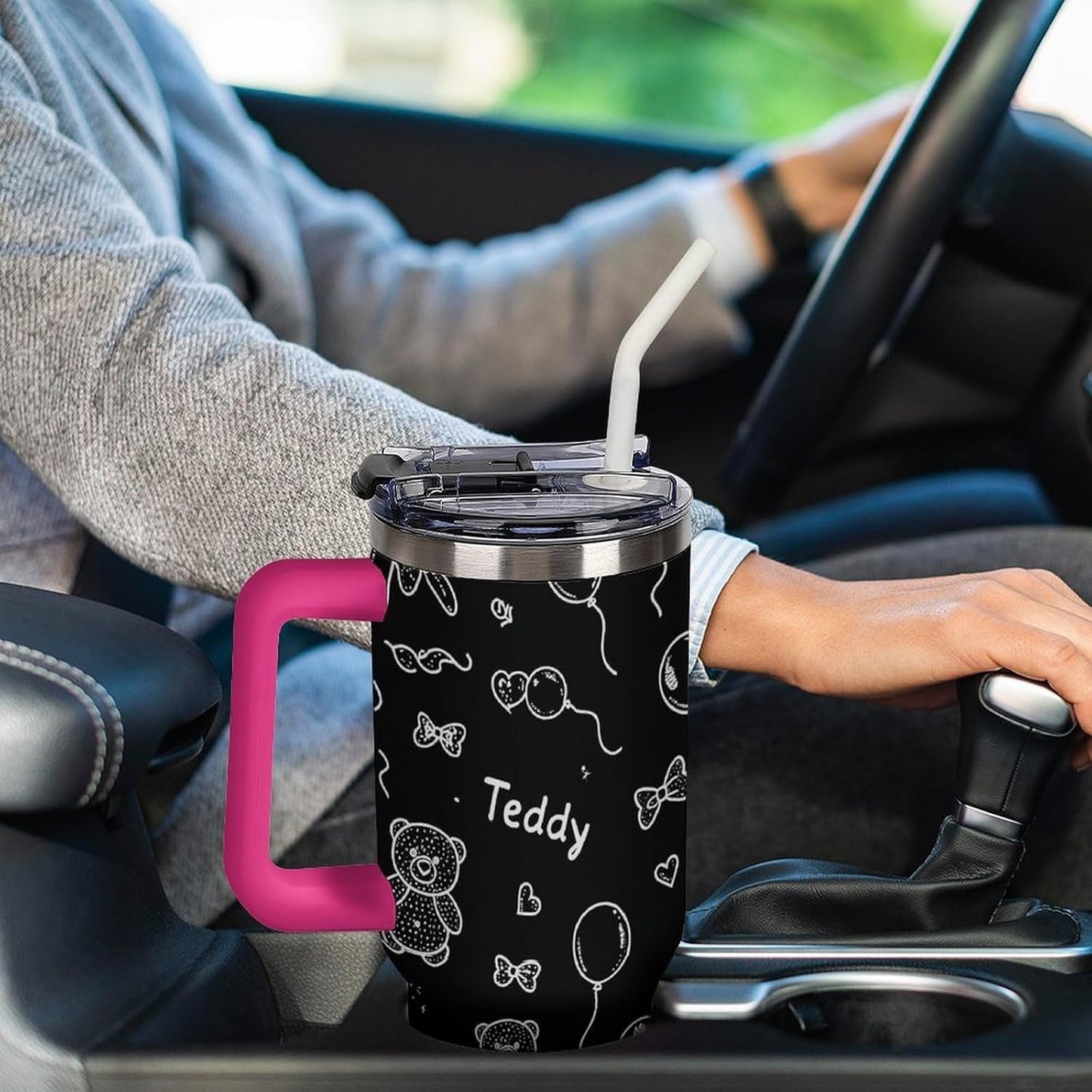 Leakproof Tumbler Vacuum Sealed Car Holder Friendly For Travel Simple Minimalist White Poppy Flower Pattern Coffee Mug Light Rose Red-style-27 - Colors F