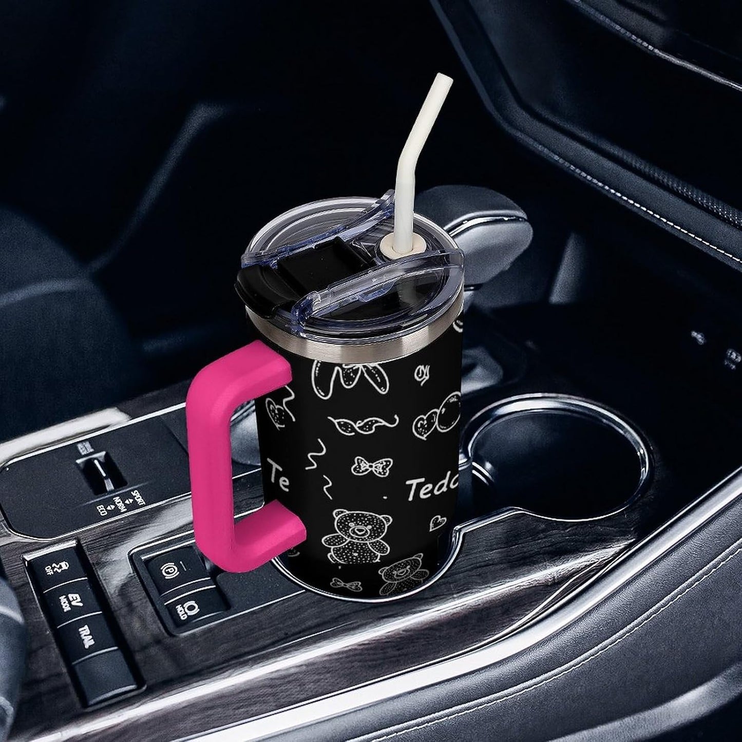Leakproof Tumbler Vacuum Sealed Car Holder Friendly For Travel Simple Minimalist White Poppy Flower Pattern Coffee Mug Light Rose Red-style-27 - Colors F