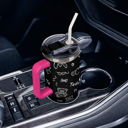 Leakproof Tumbler Vacuum Sealed Car Holder Friendly For Travel Simple Minimalist White Poppy Flower Pattern Coffee Mug Light Rose Red-style-27 - Colors F