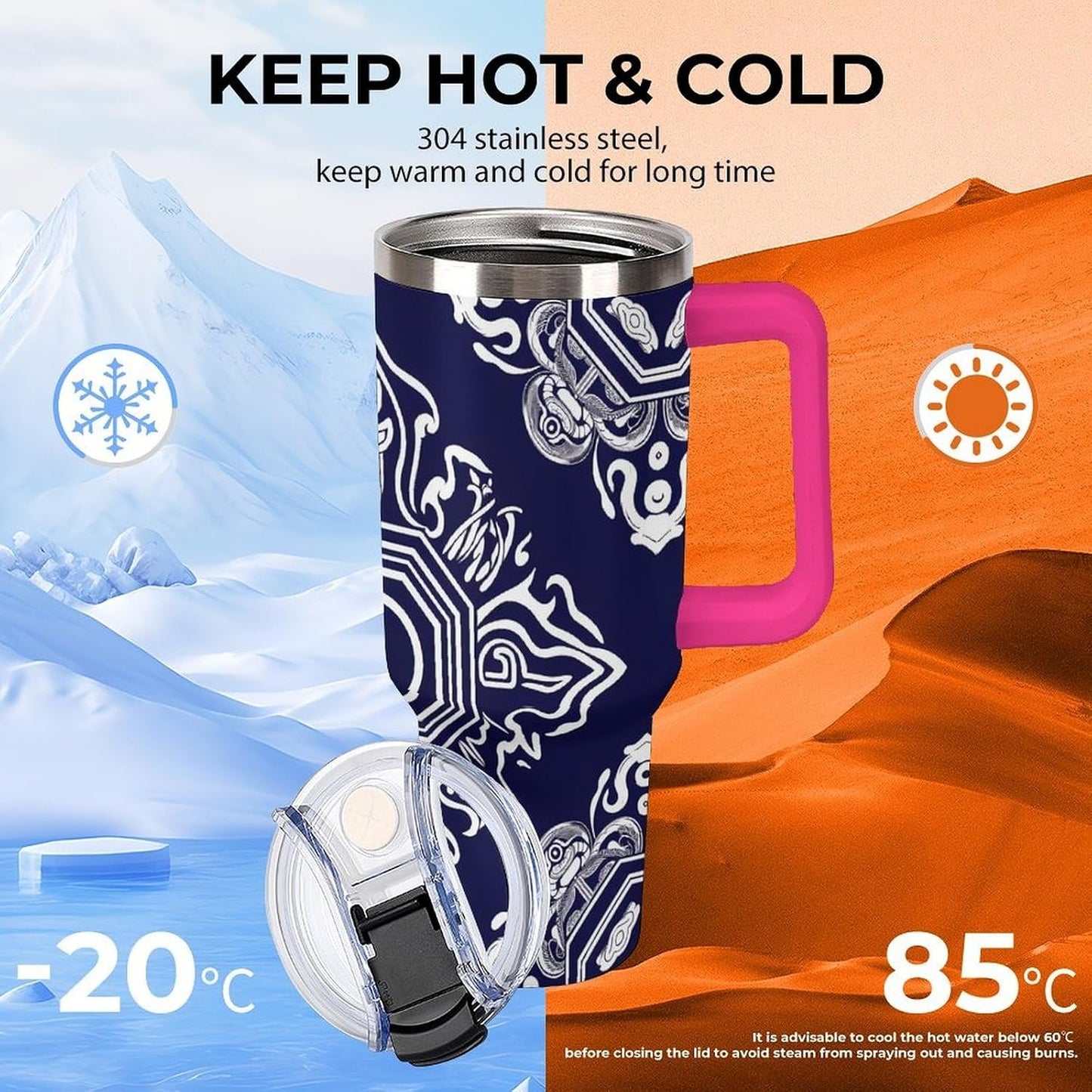Leakproof Tumbler Vacuum Sealed Car Holder Friendly For Travel Simple Minimalist White Poppy Flower Pattern Coffee Mug Light Rose Red-style-27 - Colors F