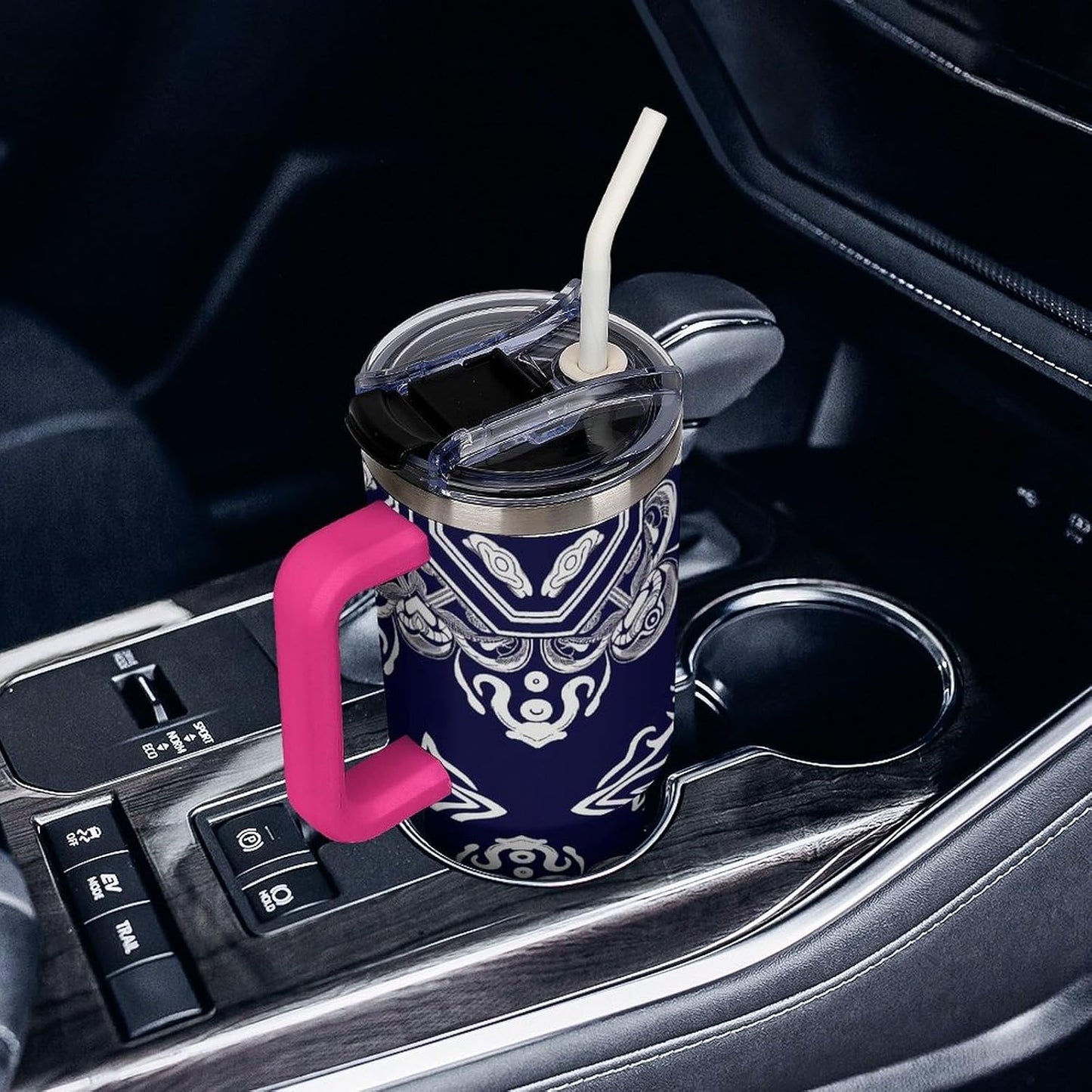 Leakproof Tumbler Vacuum Sealed Car Holder Friendly For Travel Simple Minimalist White Poppy Flower Pattern Coffee Mug Light Rose Red-style-27 - Colors F