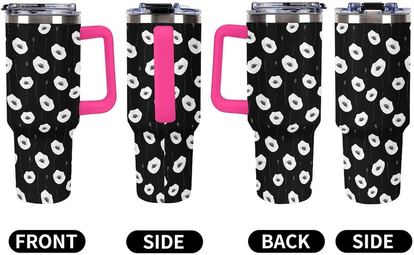 Leakproof Tumbler Vacuum Sealed Car Holder Friendly For Travel Simple Minimalist White Poppy Flower Pattern Coffee Mug Light Rose Red-style-27 - Colors F