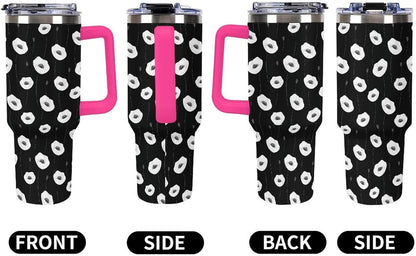 Leakproof Tumbler Vacuum Sealed Car Holder Friendly For Travel Simple Minimalist White Poppy Flower Pattern Coffee Mug Light Rose Red-style-27 - Colors F