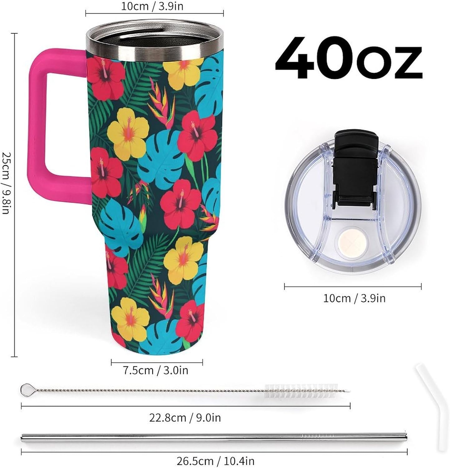 Leakproof Tumbler Vacuum Sealed Car Holder Friendly For Travel Simple Minimalist White Poppy Flower Pattern Coffee Mug Light Rose Red-style-27 - Colors F