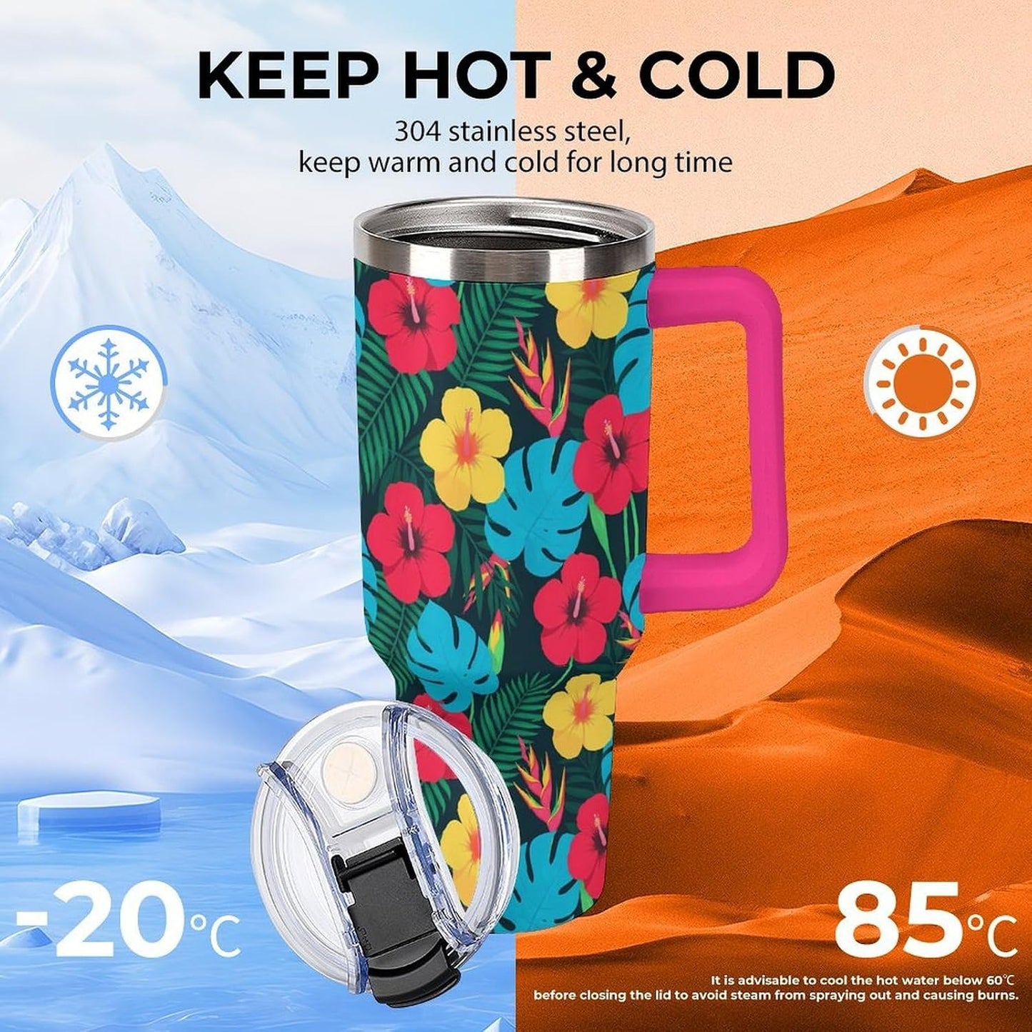 Leakproof Tumbler Vacuum Sealed Car Holder Friendly For Travel Simple Minimalist White Poppy Flower Pattern Coffee Mug Light Rose Red-style-27 - Colors F