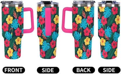 Leakproof Tumbler Vacuum Sealed Car Holder Friendly For Travel Simple Minimalist White Poppy Flower Pattern Coffee Mug Light Rose Red-style-27 - Colors F