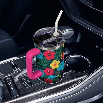 Leakproof Tumbler Vacuum Sealed Car Holder Friendly For Travel Simple Minimalist White Poppy Flower Pattern Coffee Mug Light Rose Red-style-27 - Colors F