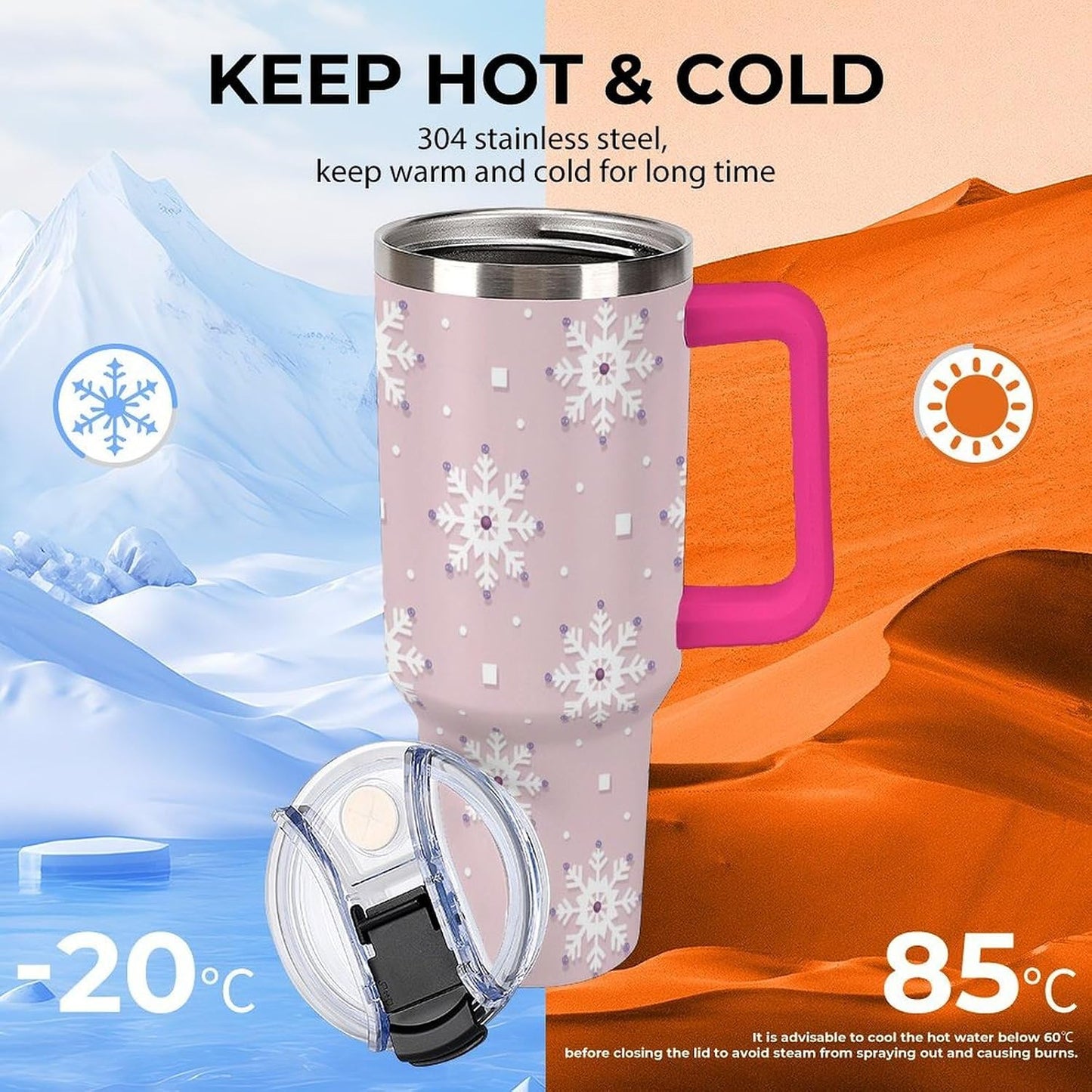 Leakproof Tumbler Vacuum Sealed Car Holder Friendly For Travel Simple Minimalist White Poppy Flower Pattern Coffee Mug Light Rose Red-style-27 - Colors F