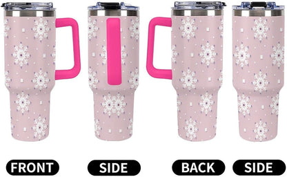 Leakproof Tumbler Vacuum Sealed Car Holder Friendly For Travel Simple Minimalist White Poppy Flower Pattern Coffee Mug Light Rose Red-style-27 - Colors F
