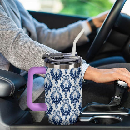 Leakproof Tumbler Vacuum Sealed Car Holder Friendly For Travel Simple Minimalist White Poppy Flower Pattern Coffee Mug Light Rose Red-style-27 - Colors F