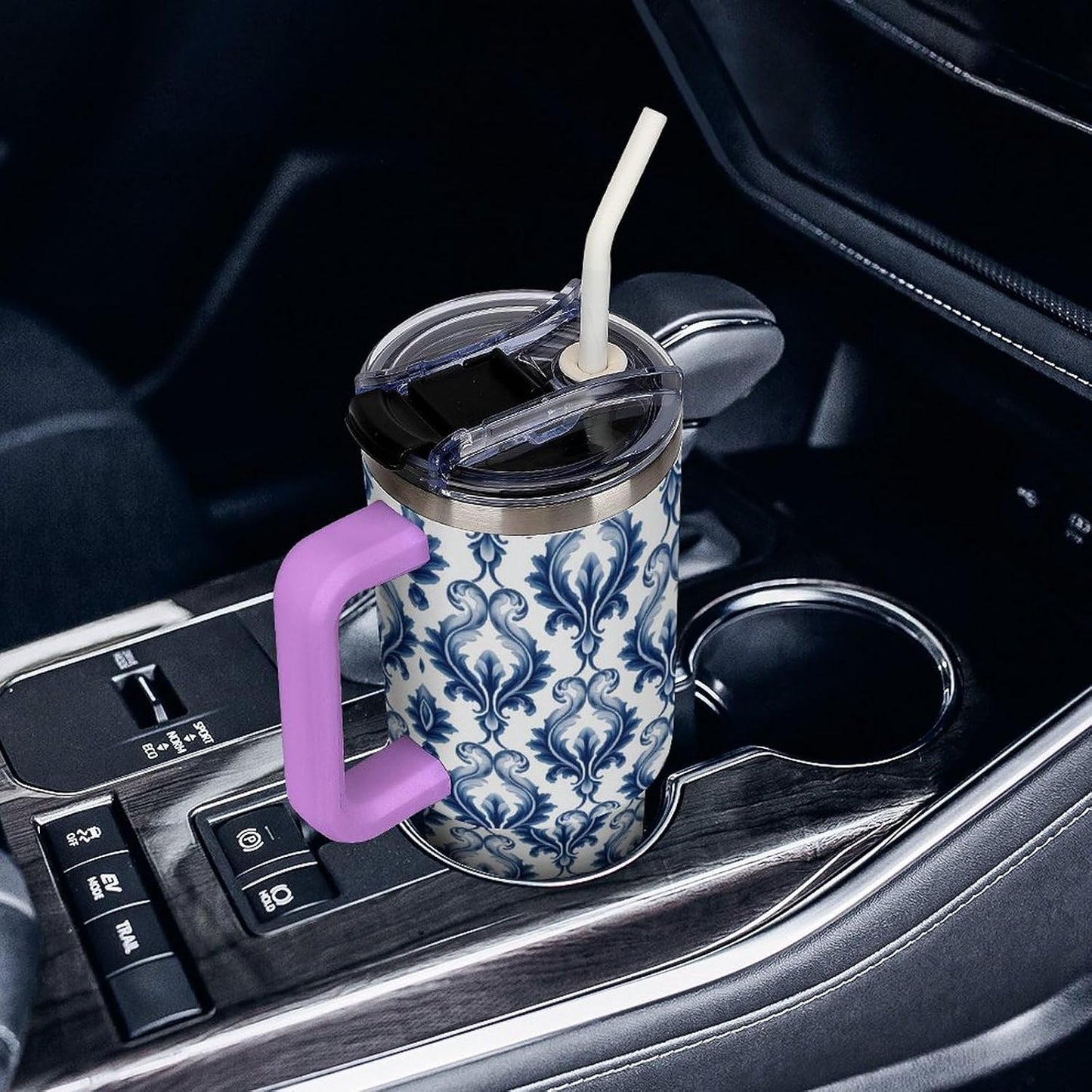 Leakproof Tumbler Vacuum Sealed Car Holder Friendly For Travel Simple Minimalist White Poppy Flower Pattern Coffee Mug Light Rose Red-style-27 - Colors F