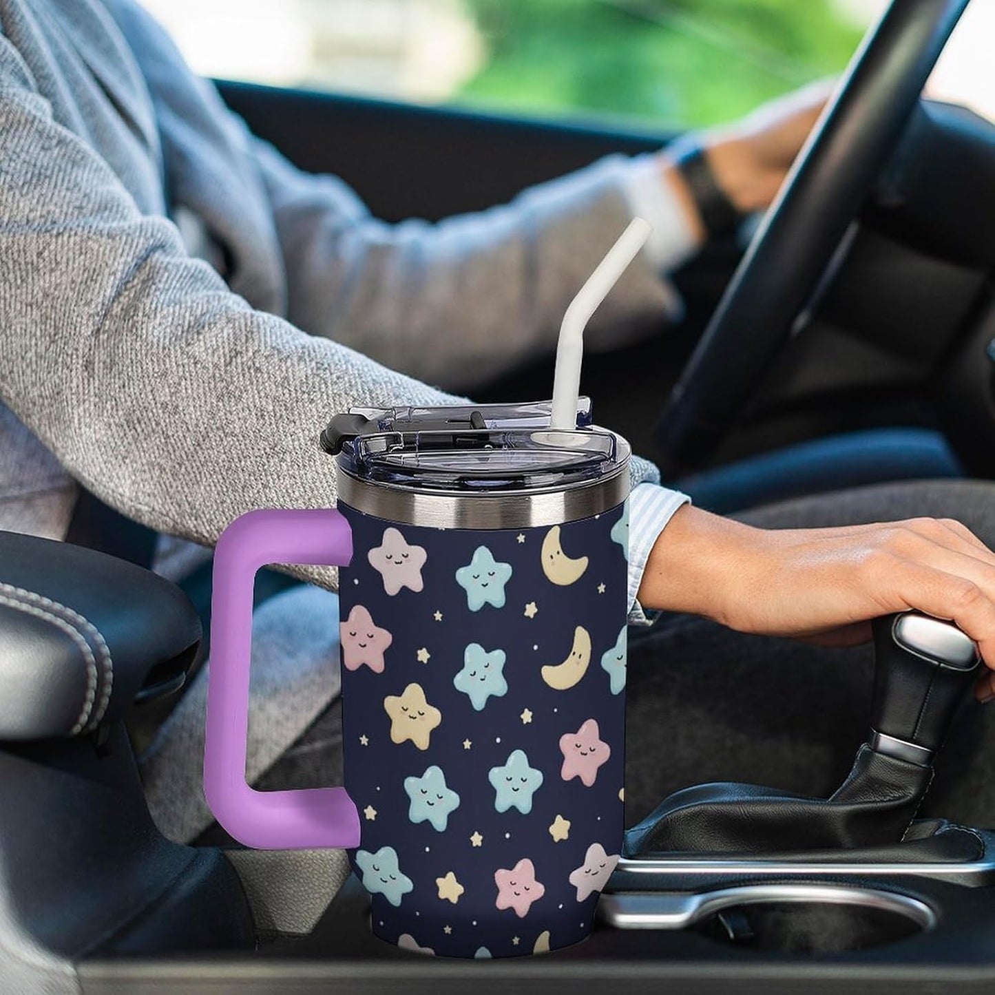 Leakproof Tumbler Vacuum Sealed Car Holder Friendly For Travel Simple Minimalist White Poppy Flower Pattern Coffee Mug Light Rose Red-style-27 - Colors F