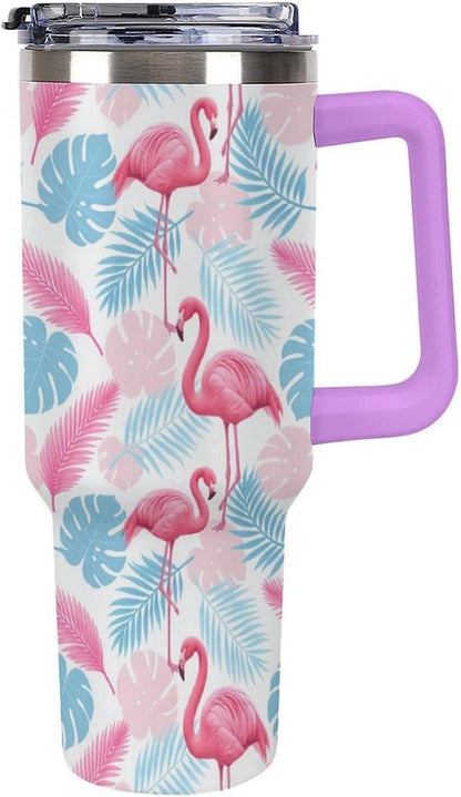 Leakproof Tumbler Vacuum Sealed Car Holder Friendly For Travel Simple Minimalist White Poppy Flower Pattern Coffee Mug Light Rose Red-style-27 - Colors F