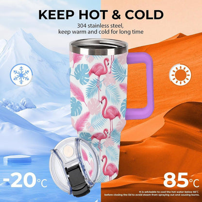 Leakproof Tumbler Vacuum Sealed Car Holder Friendly For Travel Simple Minimalist White Poppy Flower Pattern Coffee Mug Light Rose Red-style-27 - Colors F