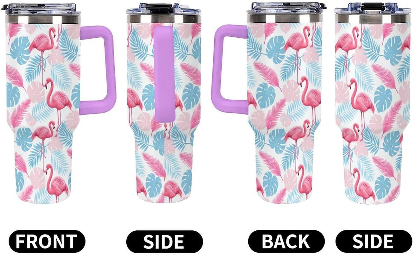 Leakproof Tumbler Vacuum Sealed Car Holder Friendly For Travel Simple Minimalist White Poppy Flower Pattern Coffee Mug Light Rose Red-style-27 - Colors F