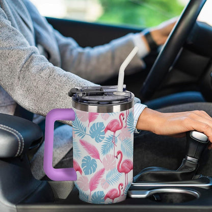 Leakproof Tumbler Vacuum Sealed Car Holder Friendly For Travel Simple Minimalist White Poppy Flower Pattern Coffee Mug Light Rose Red-style-27 - Colors F
