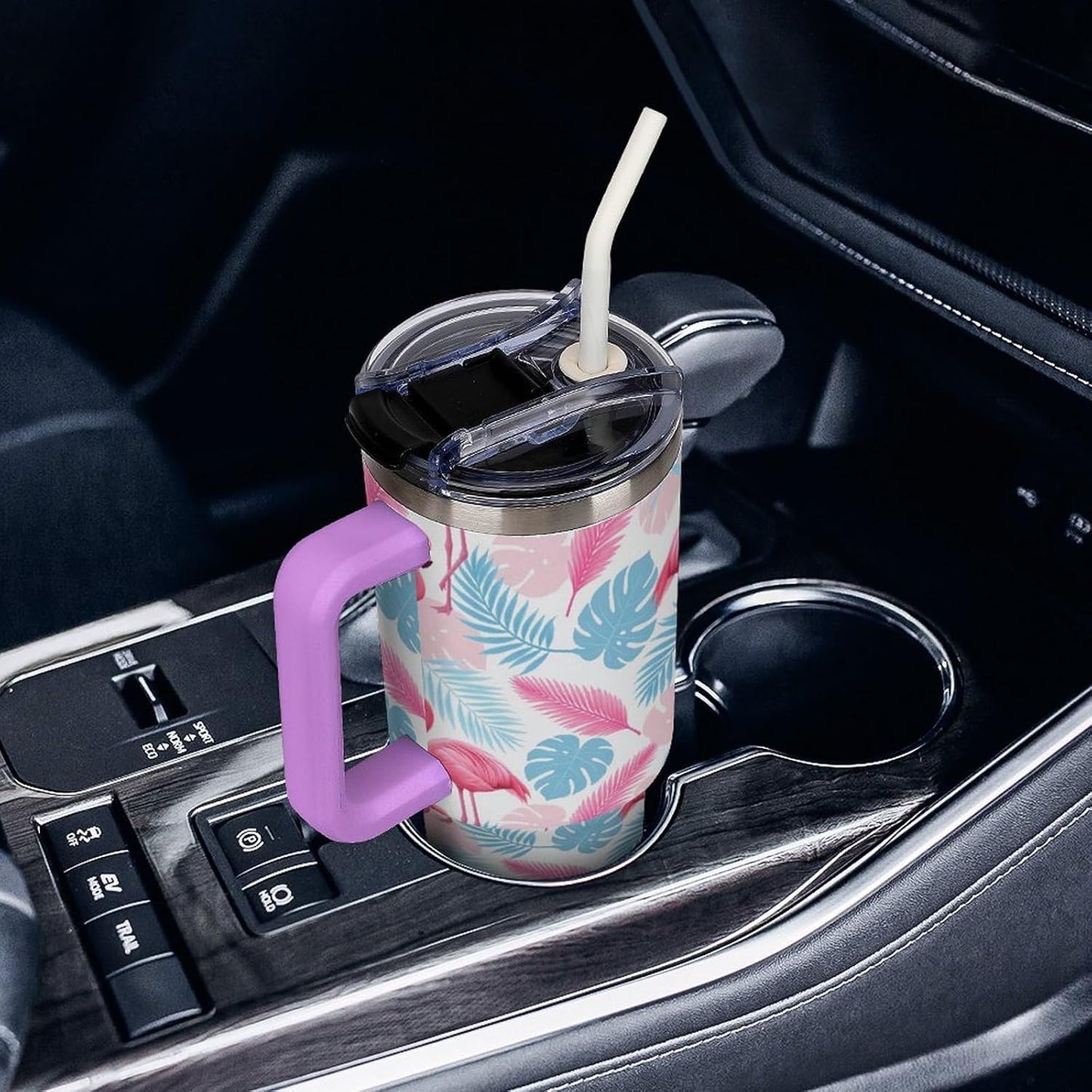 Leakproof Tumbler Vacuum Sealed Car Holder Friendly For Travel Simple Minimalist White Poppy Flower Pattern Coffee Mug Light Rose Red-style-27 - Colors F