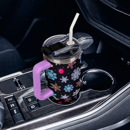 Leakproof Tumbler Vacuum Sealed Car Holder Friendly For Travel Simple Minimalist White Poppy Flower Pattern Coffee Mug Light Rose Red-style-27 - Colors F