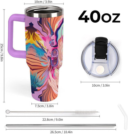 Leakproof Tumbler Vacuum Sealed Car Holder Friendly For Travel Simple Minimalist White Poppy Flower Pattern Coffee Mug Light Rose Red-style-27 - Colors F