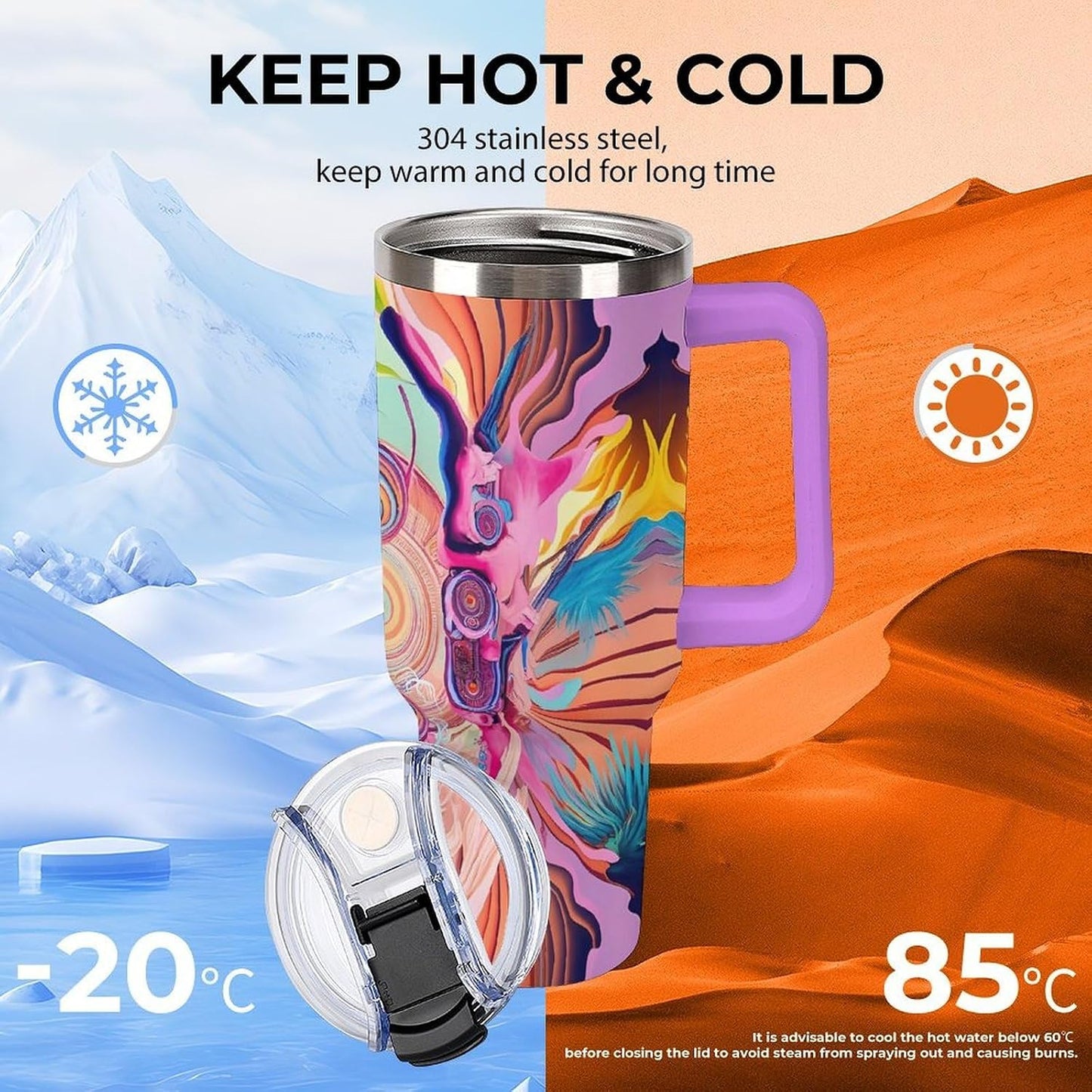 Leakproof Tumbler Vacuum Sealed Car Holder Friendly For Travel Simple Minimalist White Poppy Flower Pattern Coffee Mug Light Rose Red-style-27 - Colors F