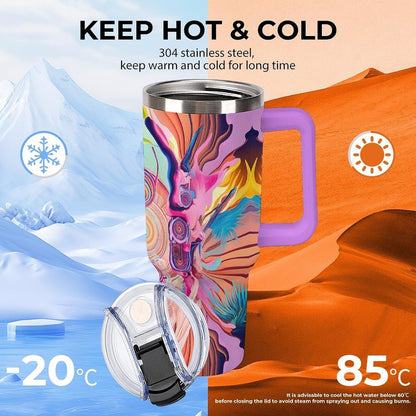 Leakproof Tumbler Vacuum Sealed Car Holder Friendly For Travel Simple Minimalist White Poppy Flower Pattern Coffee Mug Light Rose Red-style-27 - Colors F