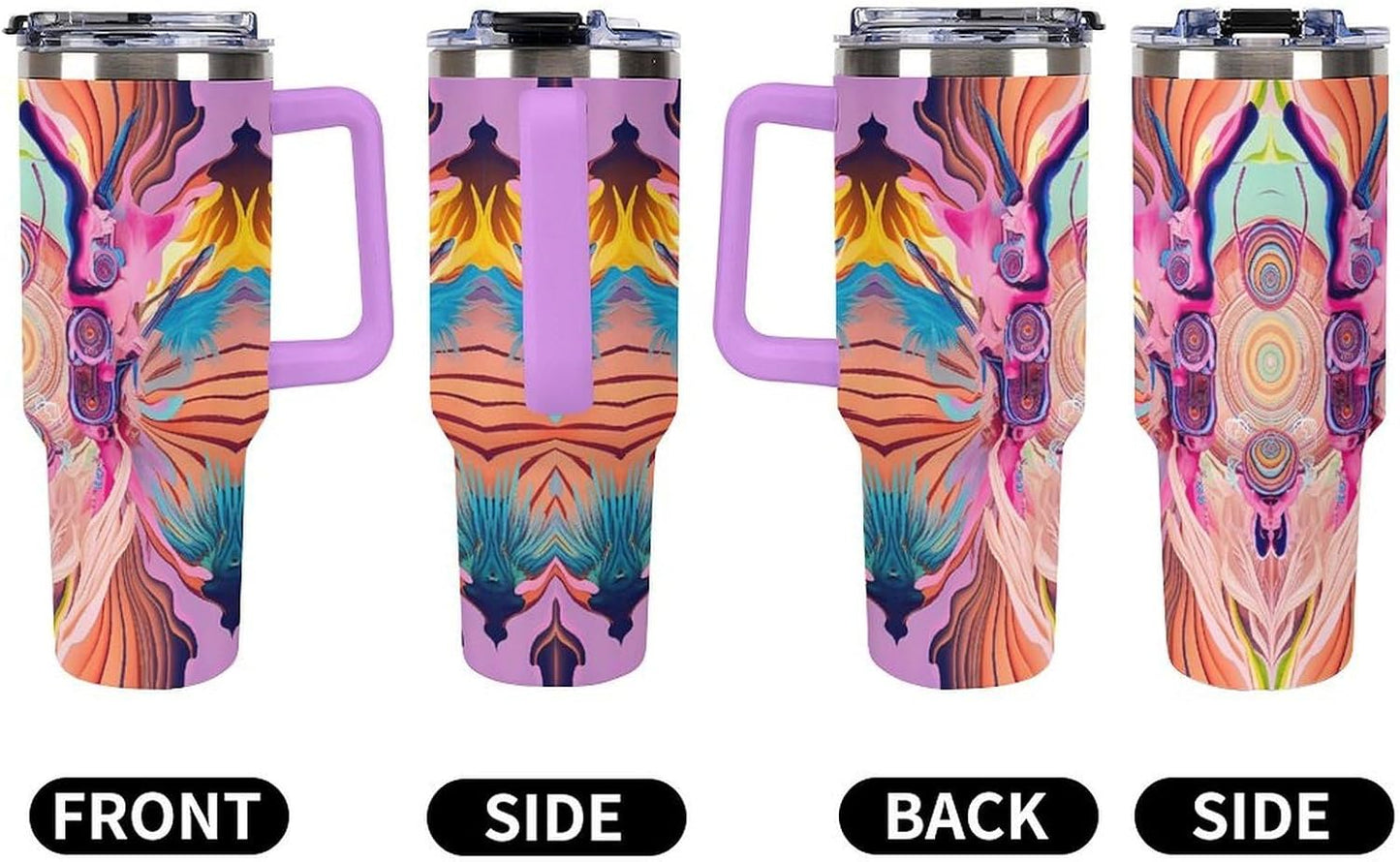 Leakproof Tumbler Vacuum Sealed Car Holder Friendly For Travel Simple Minimalist White Poppy Flower Pattern Coffee Mug Light Rose Red-style-27 - Colors F