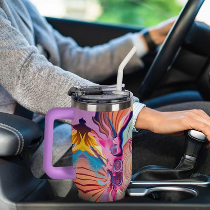 Leakproof Tumbler Vacuum Sealed Car Holder Friendly For Travel Simple Minimalist White Poppy Flower Pattern Coffee Mug Light Rose Red-style-27 - Colors F