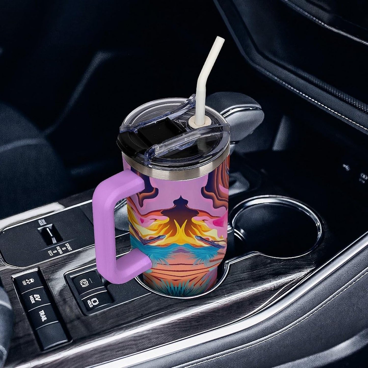 Leakproof Tumbler Vacuum Sealed Car Holder Friendly For Travel Simple Minimalist White Poppy Flower Pattern Coffee Mug Light Rose Red-style-27 - Colors F