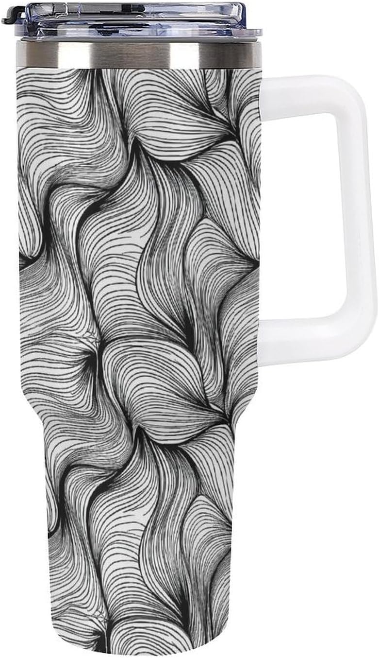 Leakproof Tumbler Vacuum Sealed Car Holder Friendly For Travel Simple Minimalist White Poppy Flower Pattern Coffee Mug Light Rose Red-style-27 - Colors F