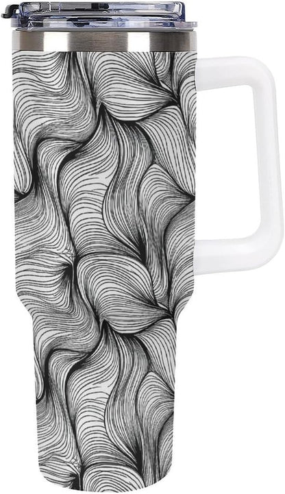 Leakproof Tumbler Vacuum Sealed Car Holder Friendly For Travel Simple Minimalist White Poppy Flower Pattern Coffee Mug Light Rose Red-style-27 - Colors F