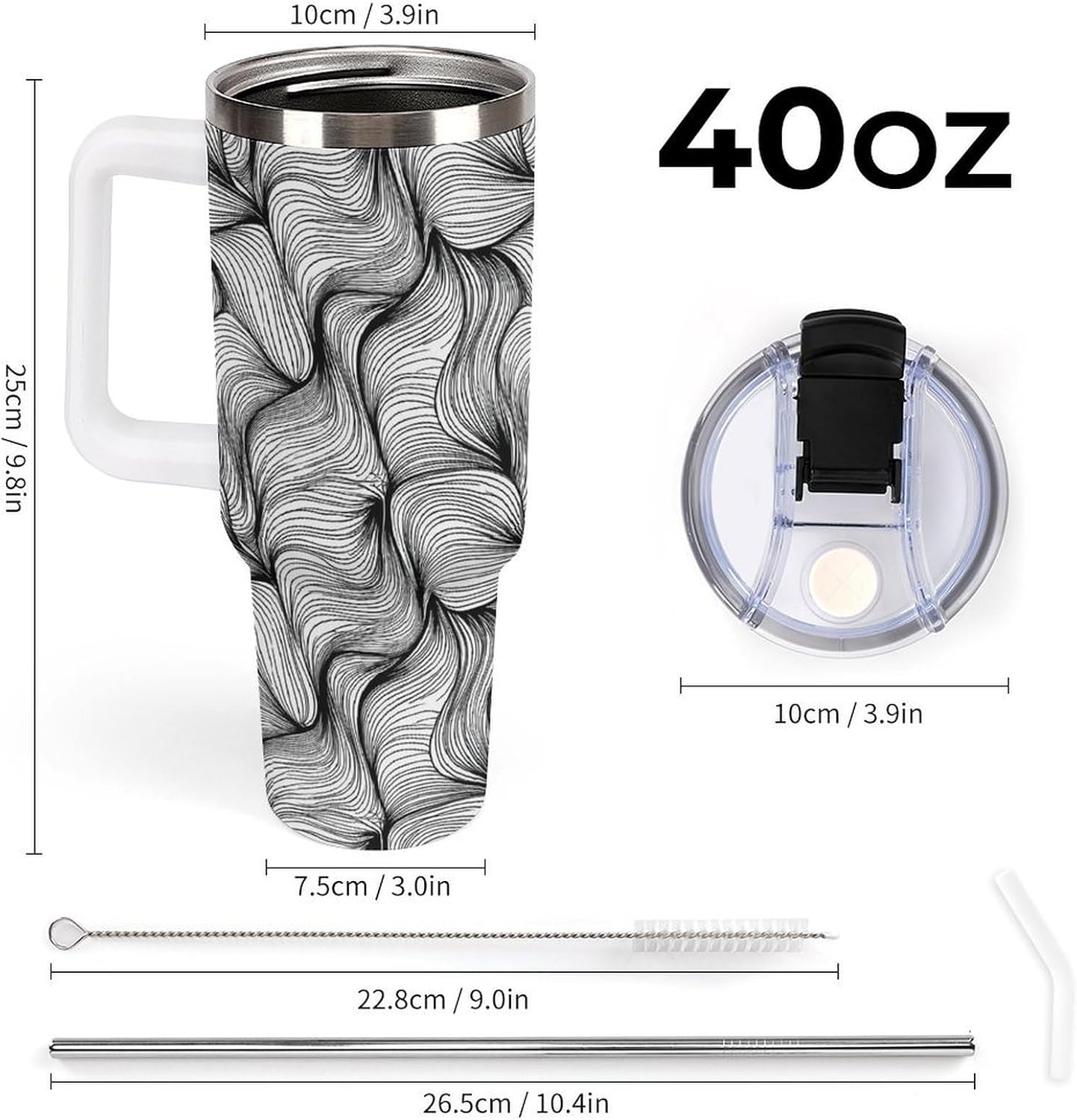 Leakproof Tumbler Vacuum Sealed Car Holder Friendly For Travel Simple Minimalist White Poppy Flower Pattern Coffee Mug Light Rose Red-style-27 - Colors F