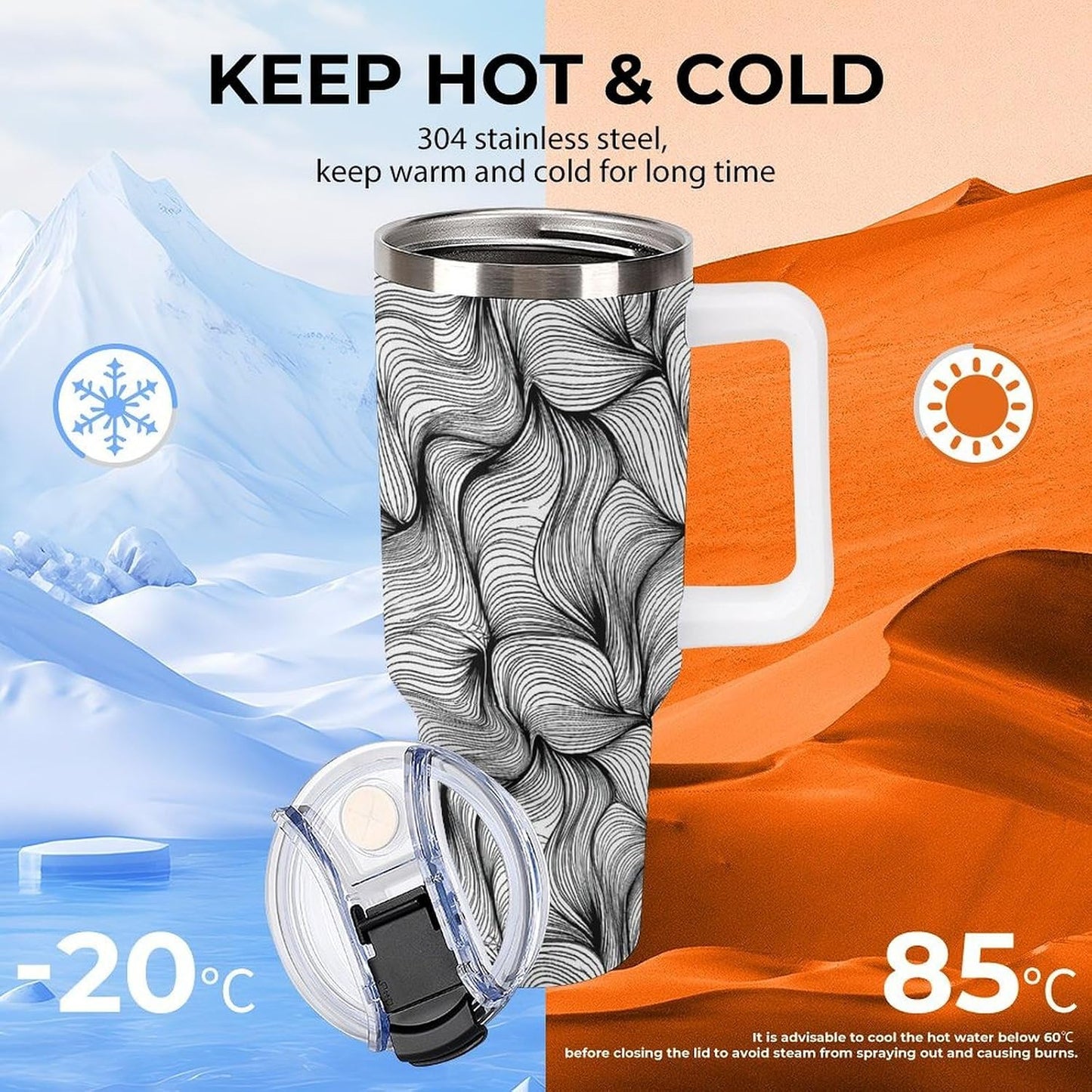 Leakproof Tumbler Vacuum Sealed Car Holder Friendly For Travel Simple Minimalist White Poppy Flower Pattern Coffee Mug Light Rose Red-style-27 - Colors F