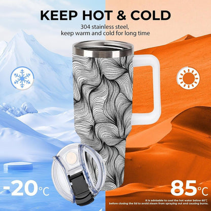 Leakproof Tumbler Vacuum Sealed Car Holder Friendly For Travel Simple Minimalist White Poppy Flower Pattern Coffee Mug Light Rose Red-style-27 - Colors F
