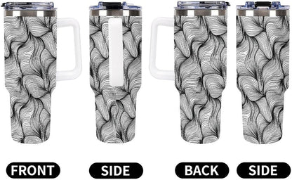 Leakproof Tumbler Vacuum Sealed Car Holder Friendly For Travel Simple Minimalist White Poppy Flower Pattern Coffee Mug Light Rose Red-style-27 - Colors F