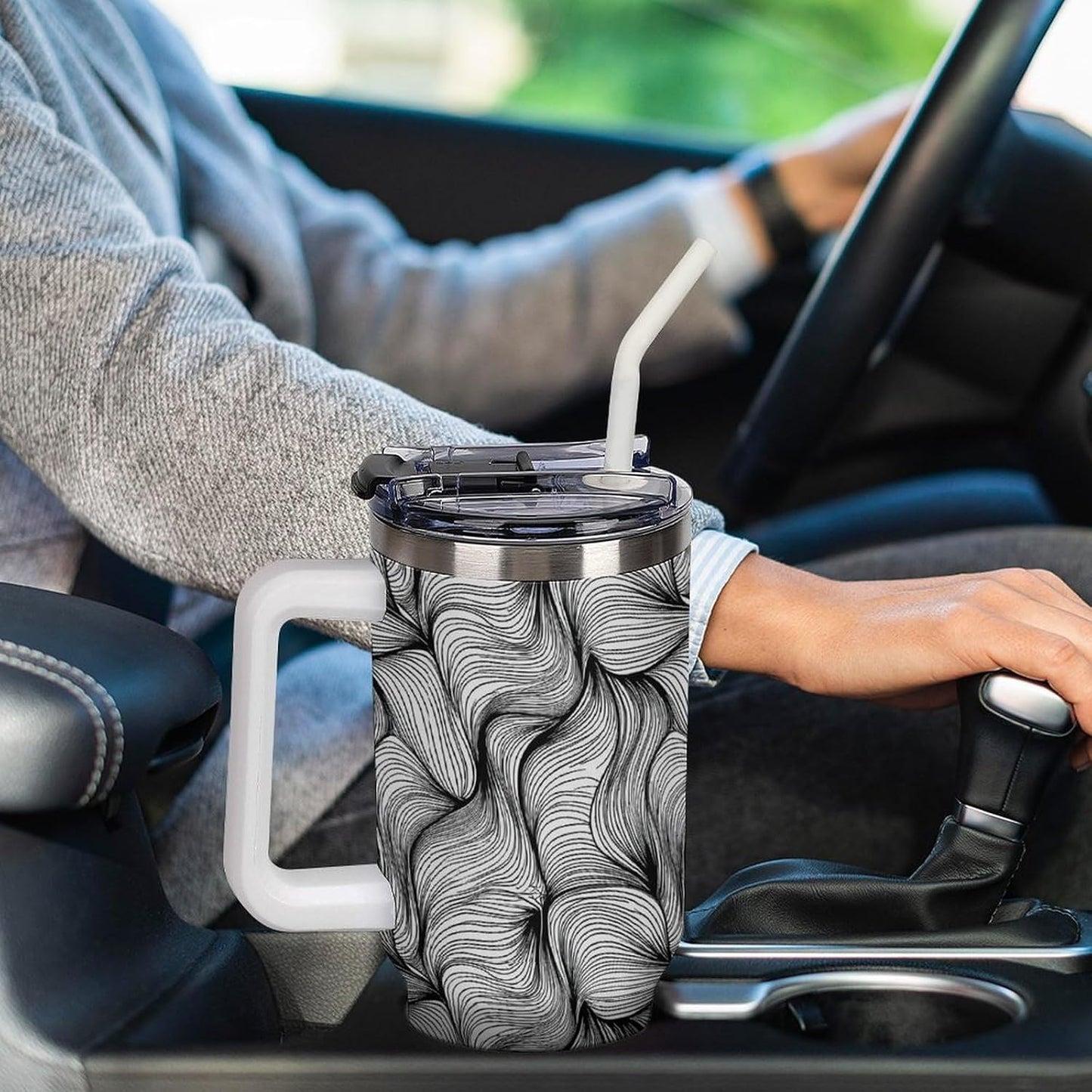 Leakproof Tumbler Vacuum Sealed Car Holder Friendly For Travel Simple Minimalist White Poppy Flower Pattern Coffee Mug Light Rose Red-style-27 - Colors F