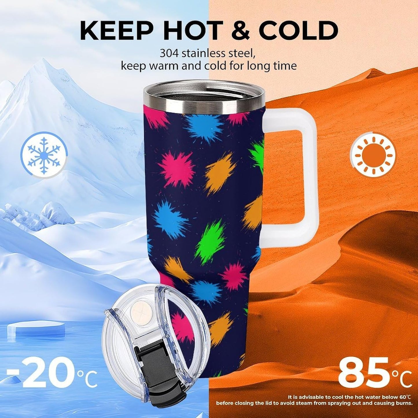 Leakproof Tumbler Vacuum Sealed Car Holder Friendly For Travel Simple Minimalist White Poppy Flower Pattern Coffee Mug Light Rose Red-style-27 - Colors F