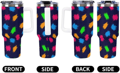 Leakproof Tumbler Vacuum Sealed Car Holder Friendly For Travel Simple Minimalist White Poppy Flower Pattern Coffee Mug Light Rose Red-style-27 - Colors F