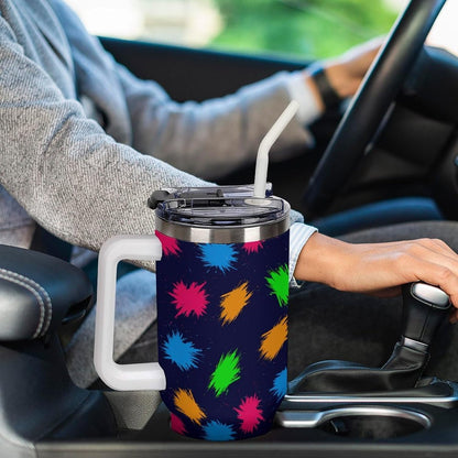Leakproof Tumbler Vacuum Sealed Car Holder Friendly For Travel Simple Minimalist White Poppy Flower Pattern Coffee Mug Light Rose Red-style-27 - Colors F