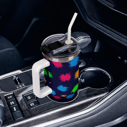 Leakproof Tumbler Vacuum Sealed Car Holder Friendly For Travel Simple Minimalist White Poppy Flower Pattern Coffee Mug Light Rose Red-style-27 - Colors F