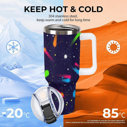 Leakproof Tumbler Vacuum Sealed Car Holder Friendly For Travel Simple Minimalist White Poppy Flower Pattern Coffee Mug Light Rose Red-style-27 - Colors F