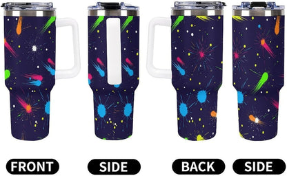 Leakproof Tumbler Vacuum Sealed Car Holder Friendly For Travel Simple Minimalist White Poppy Flower Pattern Coffee Mug Light Rose Red-style-27 - Colors F