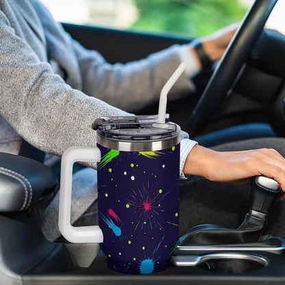 Leakproof Tumbler Vacuum Sealed Car Holder Friendly For Travel Simple Minimalist White Poppy Flower Pattern Coffee Mug Light Rose Red-style-27 - Colors F