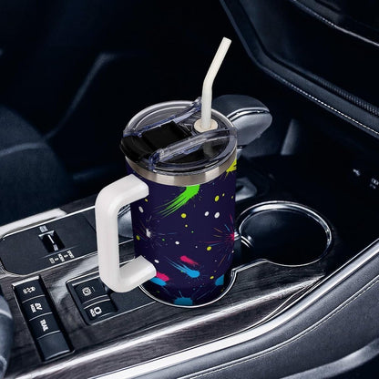 Leakproof Tumbler Vacuum Sealed Car Holder Friendly For Travel Simple Minimalist White Poppy Flower Pattern Coffee Mug Light Rose Red-style-27 - Colors F