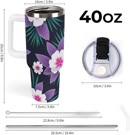 Leakproof Tumbler Vacuum Sealed Car Holder Friendly For Travel Simple Minimalist White Poppy Flower Pattern Coffee Mug Light Rose Red-style-27 - Colors F