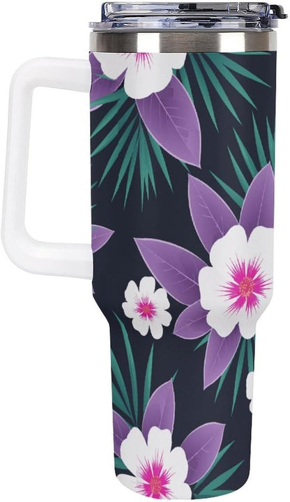 Leakproof Tumbler Vacuum Sealed Car Holder Friendly For Travel Simple Minimalist White Poppy Flower Pattern Coffee Mug Light Rose Red-style-27 - Colors F