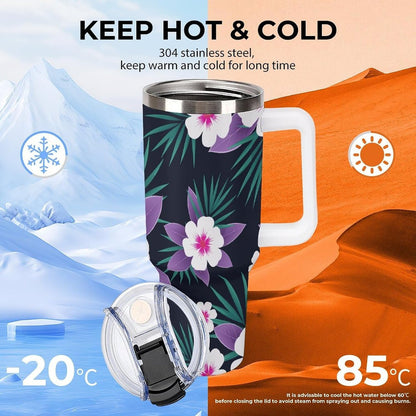 Leakproof Tumbler Vacuum Sealed Car Holder Friendly For Travel Simple Minimalist White Poppy Flower Pattern Coffee Mug Light Rose Red-style-27 - Colors F