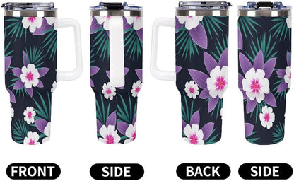Leakproof Tumbler Vacuum Sealed Car Holder Friendly For Travel Simple Minimalist White Poppy Flower Pattern Coffee Mug Light Rose Red-style-27 - Colors F